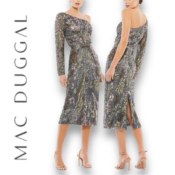 MAC DUGGAL Women’s Embellished Sequined One Shoulder Cocktail Dress in Size 10 - Picture 1 of 10
